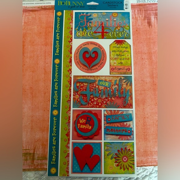 🌺 BO BUNNY “WE R FAMILY” STICKERS & SCRAPBOOK PAPER BUNDLE. RETIRED DESIGN. - Picture 1 of 8